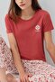 Women's summer burgundy 50% cotton 50% modal pajama set - short sleeve crew neck top and patterned long bottoms, relaxed fit - 3