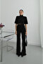 Black Padded Shoulders Cropped Pant Suit