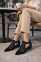 Silva Women's Laser Cut Ankle Boots Buckled Heeled Suede Shoes Daily Stylish Style Perforated - 5