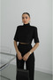 Black Padded Shoulders Cropped Pant Suit - 4