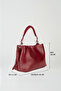 Women's Burgundy Faux Leather Knitted Strap Bag with Lined Zipper Closures and Shoulder Bag Handle - 7