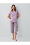 Women's 50% Cotton 50% Modal Capri Pajama Set – Button-Up Short Sleeve Top and Patterned Capri - 2