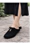 Sütesef front closed bow Piped women Slipper black Suede