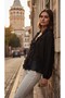 Women's Black V-Neck Ruffled Sheer Shirt - 3