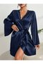 Women's Satin Ruffled Simple and Stylish Short Satin Dressing Gown with Sleeves and Collar Lace Detail - 2