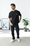 Men's Black Regular Crew Neck Golden Hour Embroidered T-Shirt - 4
