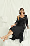 Women'S, Black, Viscose Piece, Low-Cut, Collar and Sleeves, Lace Piece Dressing Gown Set - 5