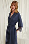 Women'S, Navy Blue, Lace Piece and Belted Dressing Gown - 4