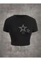 Harajuku Y2K Star Logo Printed Black Cropped Tshirt