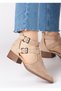 Mira Women's Double Buckle Suede Shoes Short Heel Perforated Detail Comfortable Fit Laser Cut Back Zipper
