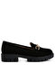 Women Micro Suede Metal Chain Link Loafers in Black - 2