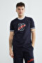 Piped Text Embroidered Crew Neck T-Shirt