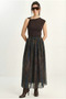 Women's Khaki Blue Patterned Elastic Waist Lined Long Chiffon Skirt 6130 60283968 - 2