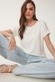 Guipure Detailed Viscose T-Shirt Lrn0006 Ekru