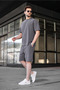 Painted Gray Tensel Fabric Men's Shorts T-Shirt Set E7349