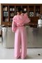 Women's Pink Cropped Hooded Sweatshirt and High-Waist Bottom Set – Metal Eyelet Detail Two-Piece Set - 4