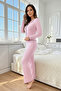 Pink Cotton Piece Black Overlock and Bow Detail Long Sleeve Pajama Set - 5