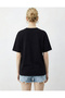 Women's Black Beaded Stone Embroidered Dragonfly Patterned Comfortable Fit T-Shirt 2212 60283971 - 5