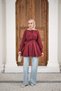 Women's Double Pocket Detail Hidden Button Waist Tie-Detail Shirt Claret Red - 3