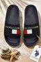 Men's Navy Blue Comfortable Summer Shoes Slipper - Uspa Striped Detail