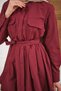 Women's Double Pocket Detail Hidden Button Waist Tie-Detail Shirt Claret Red - 7