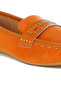 Women Penny Strap Studded Loafers In Tan - 5