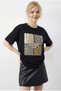 Women's Black Stone Detailed Leopard Printed Crew Neck Comfortable Fit T-Shirt 2200 60283970