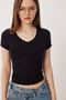حزمة من قطعتين تي شيرت محبوك بياقة على شكل حرف V LDZ0068 BLACK BONE - 2