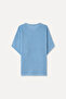 Women's Blue Jacquard Loose Fit Short Sleeve Sweater - 5