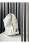 White Color Women's Long Strap Dress with Gold Detail on the Hand and Shoulder Bag