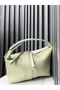 Green Color Women's Long Strap Dress with Gold Detail on the Hand and Shoulder Bag - 4