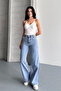 Women's High Waist Jeans Side Pocket Denim Palazzo Pants - 2