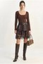 Women's Brown Purple Belted Lined Lace Detailed Mini Skirt 4172 60283981 - 2