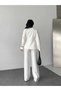 Blazer Jacket with Shawl Collar, Single Button Closure and Side-Tie Belt Detail. Wide Leg Pants Set - 5