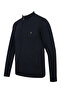 Men's Half Turtleneck Pocketed Zippered Navy Blue Cardigan Classic Fit - 5200K - 3