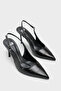 Women's Pointed Toe Open Back Daily Heeled Stiletto Nisiy Black Crocodile
