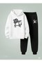 Boy's Hooded Set Cat with Glasses 3 İplik Şa Brushed Inside Weatshirt - Tracksuit Set