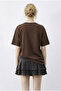 Women's Brown Stone Printed Leopard Pattern Crew Neck Regular Fit T-Shirt 2209 60283975 - 7
