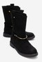 Black Suede Gold Chain Detail Biker Women's Boots Daily Short Boots