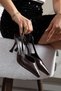 Bitter Brown Crinkled Patent Leather Heeled Women's Shoes with Pointed Toe - 2