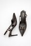 Women's Brown Patent Leather Stiletto Heel U Pointed Toe Gold t Buckle Detail Shoes - 4