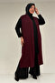 54005 Large Size Pati Pleated Giy Çık Vest - Claret Red - 2