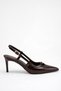 Women's Brown Patent Leather Stiletto Heel U Pointed Toe Gold t Buckle Detail Shoes - 2
