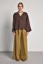 Oversized Tie-Detail Premium Tencel Fabric Brown Women's Jacket 31011 - 2