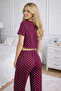 Women's Burgundy Polka Dot Patterned Top and Bottom Pajama Set - Home Wear - 3