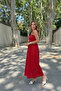 Red Corded Dress with Straps - 2
