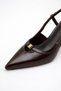 Women's Brown Patent Leather Stiletto Heel U Pointed Toe Gold t Buckle Detail Shoes - 3