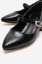 Stone Butterfly Buckled Pointed Toe Heeled Shoes Black Wrinkled - 3