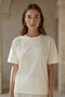 Women's T-Shirt with Tulle Detail and Beaded Embroidery, Flower White – 100% Cotton Compact Single Jersey 24/1 - 5