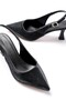 Women's Black Snake D Leather New Classic Shoes with Pointed Toe and Open Back Heels - 4